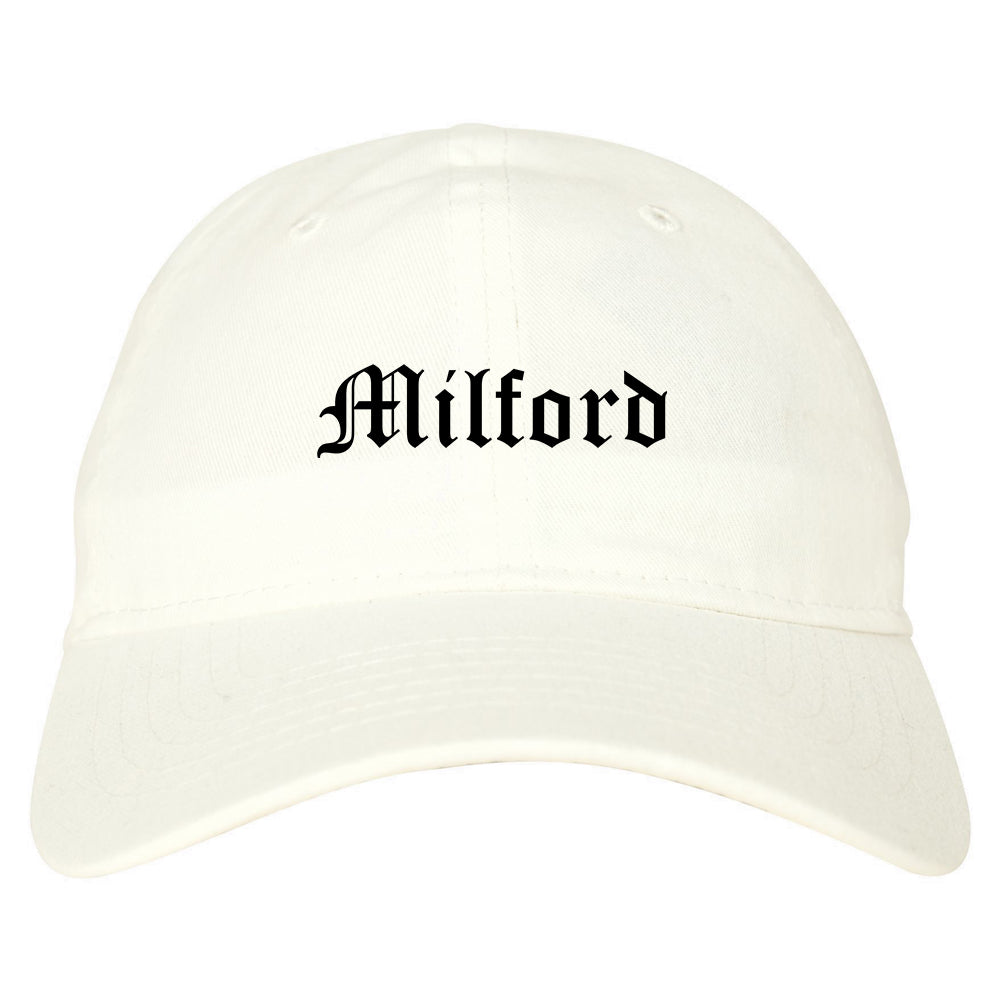 Milford Michigan MI Old English Mens Dad Hat Baseball Cap White