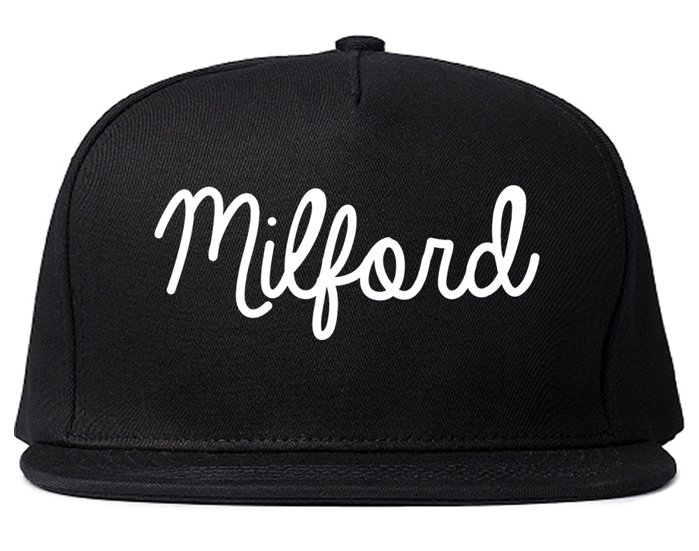 Milford Michigan MI Script Mens Snapback Hat Black
