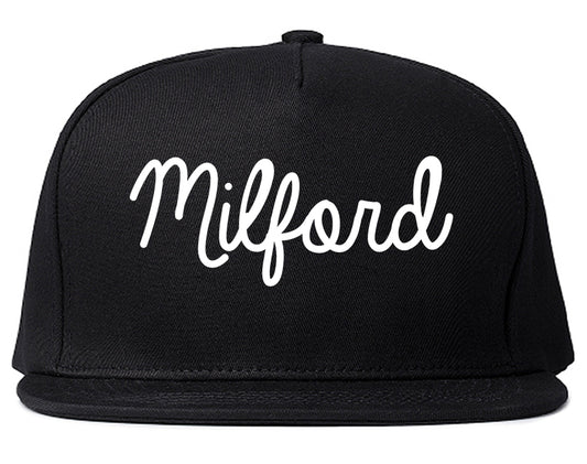 Milford Michigan MI Script Mens Snapback Hat Black