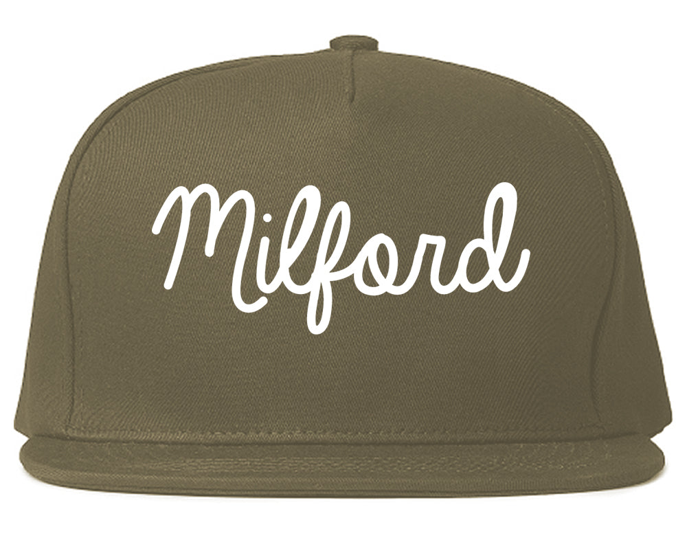 Milford Michigan MI Script Mens Snapback Hat Grey