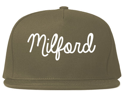 Milford Michigan MI Script Mens Snapback Hat Grey