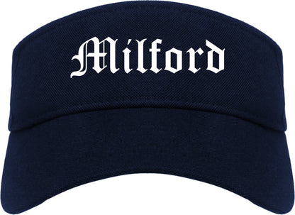 Milford Michigan MI Old English Mens Visor Cap Hat Navy Blue