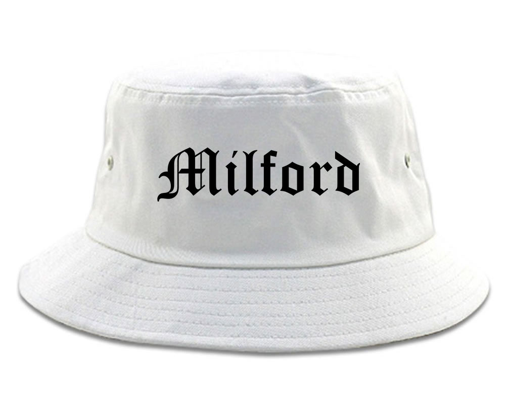 Milford Michigan MI Old English Mens Bucket Hat White