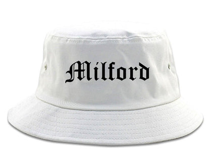 Milford Michigan MI Old English Mens Bucket Hat White