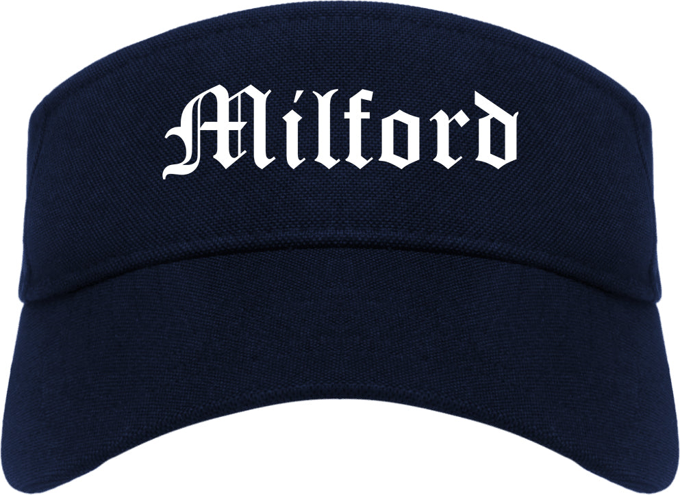 Milford Ohio OH Old English Mens Visor Cap Hat Navy Blue
