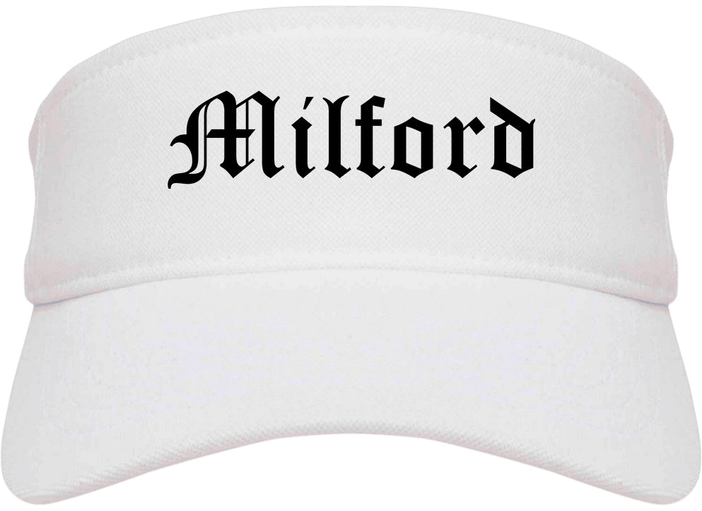 Milford Ohio OH Old English Mens Visor Cap Hat White