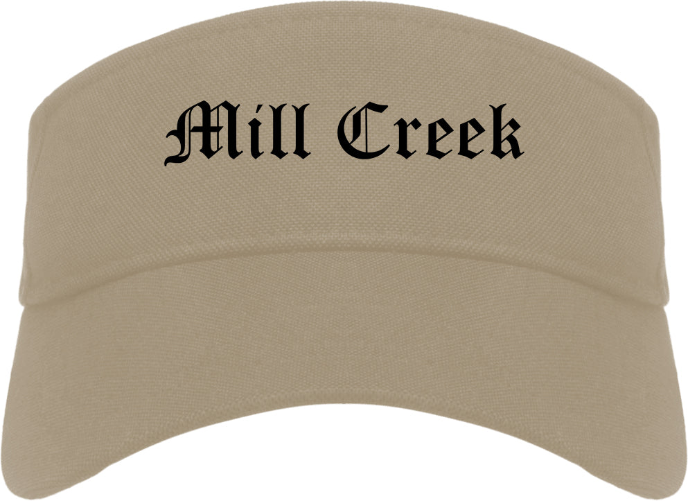 Mill Creek Washington WA Old English Mens Visor Cap Hat Khaki