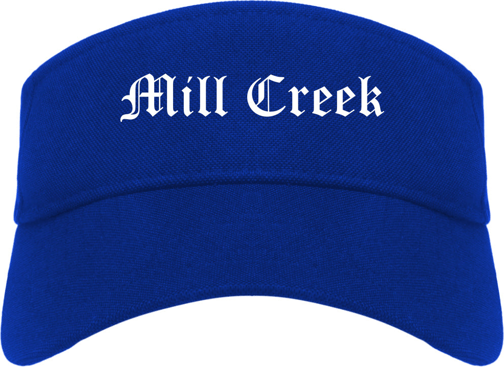 Mill Creek Washington WA Old English Mens Visor Cap Hat Royal Blue