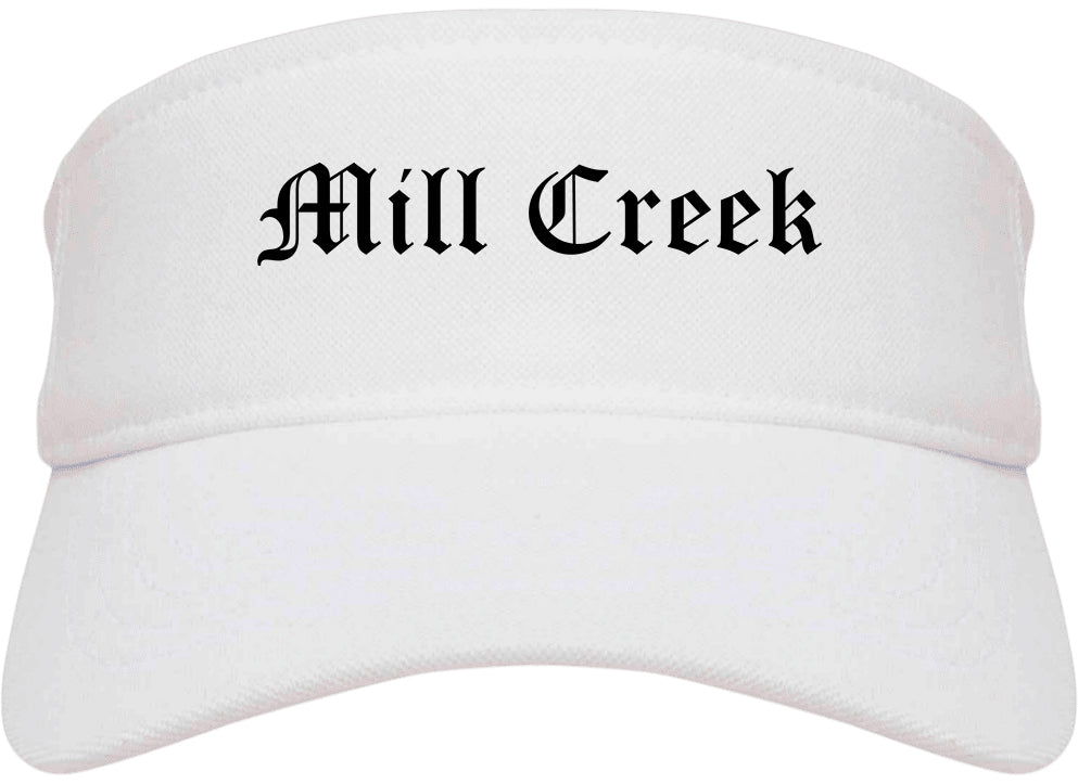 Mill Creek Washington WA Old English Mens Visor Cap Hat White
