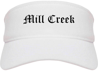 Mill Creek Washington WA Old English Mens Visor Cap Hat White