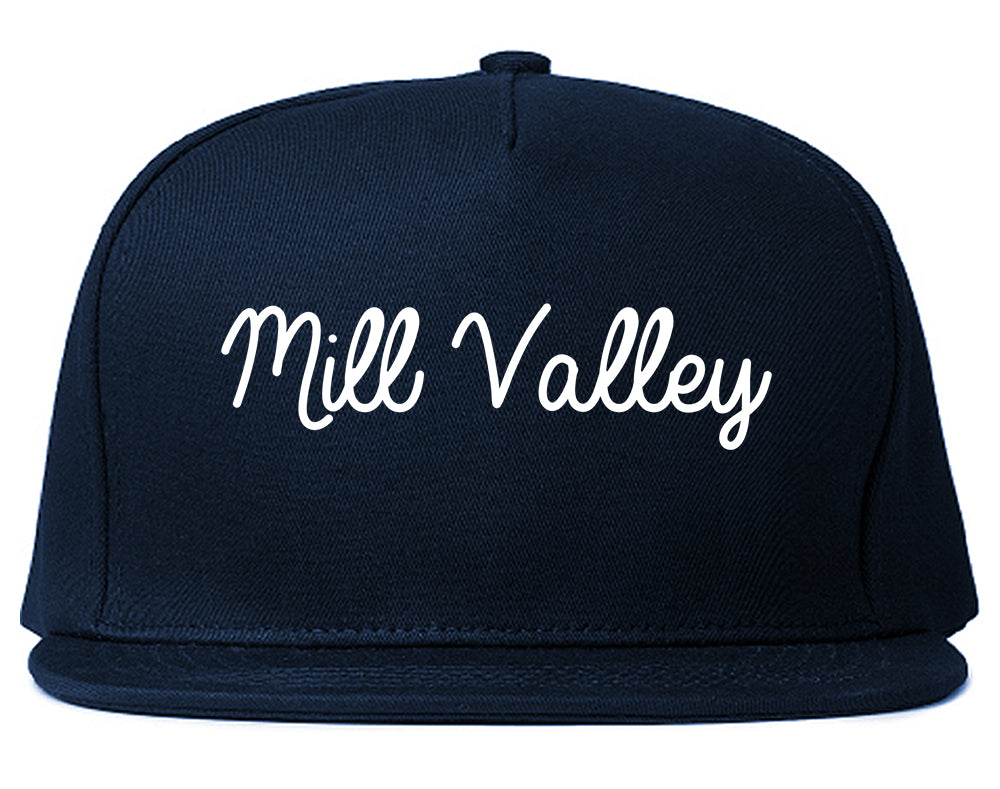 Mill Valley California CA Script Mens Snapback Hat Navy Blue