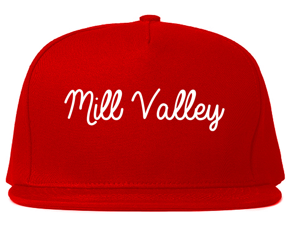 Mill Valley California CA Script Mens Snapback Hat Red