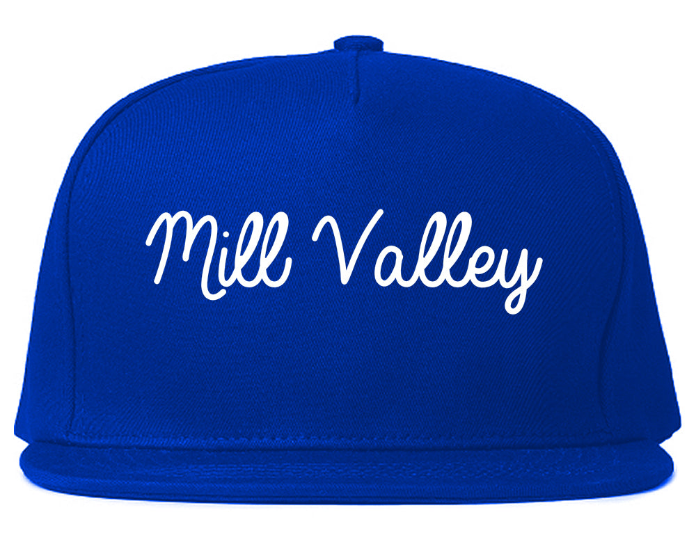 Mill Valley California CA Script Mens Snapback Hat Royal Blue