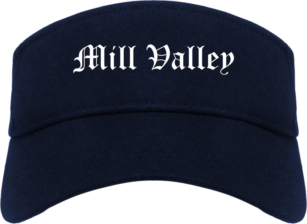 Mill Valley California CA Old English Mens Visor Cap Hat Navy Blue