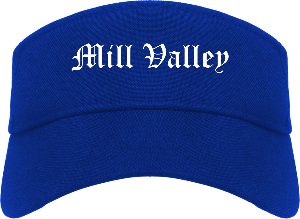 Mill Valley California CA Old English Mens Visor Cap Hat Royal Blue