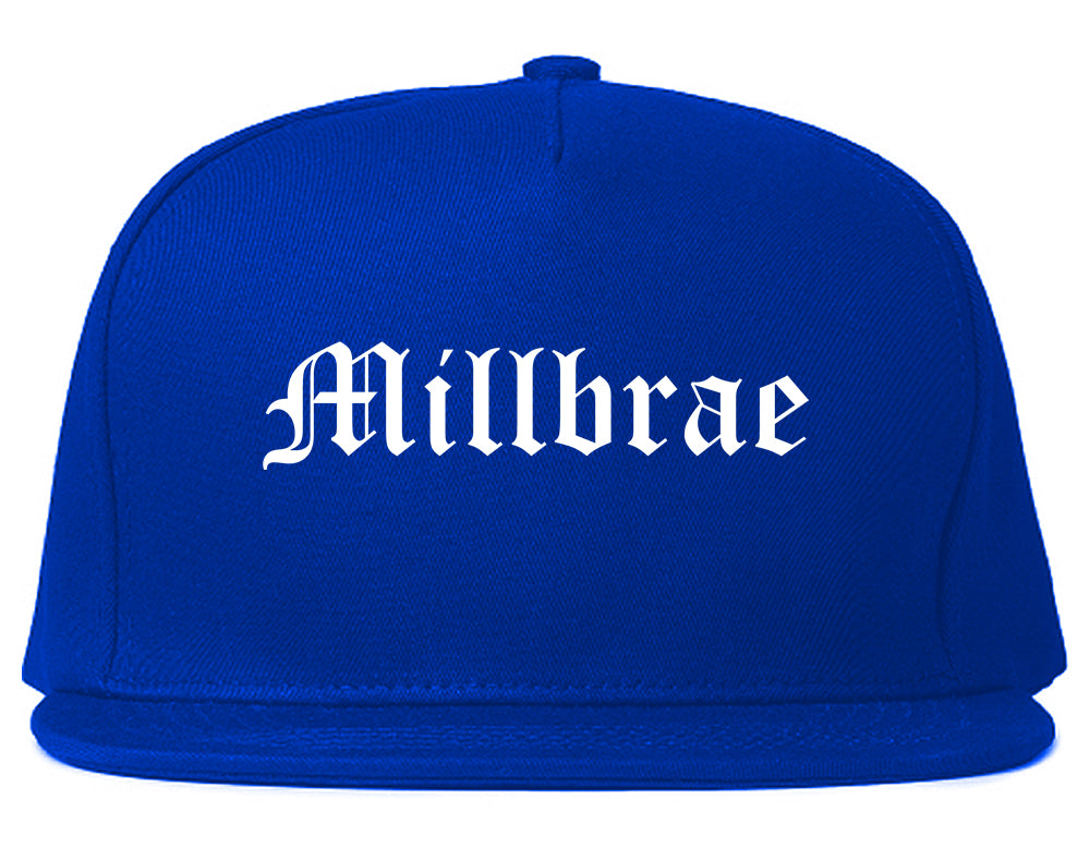 Millbrae California CA Old English Mens Snapback Hat Royal Blue