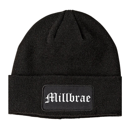 Millbrae California CA Old English Mens Knit Beanie Hat Cap Black