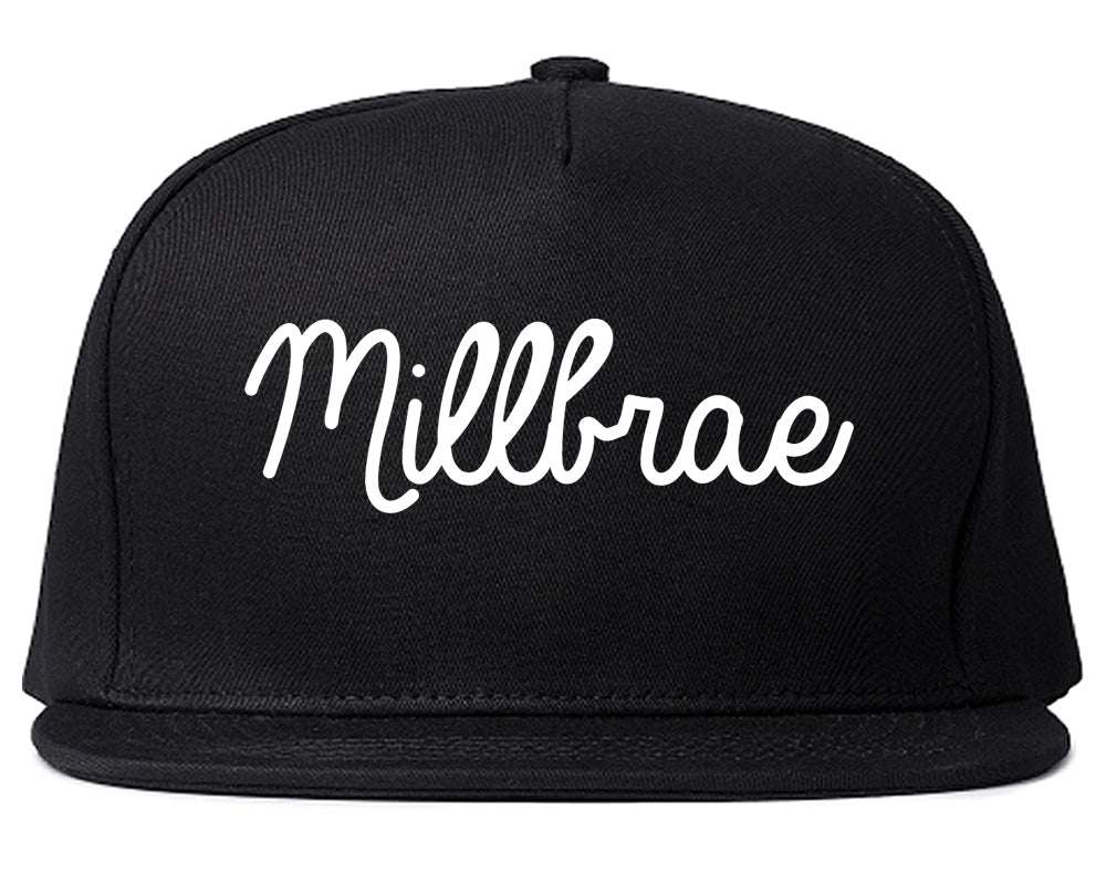 Millbrae California CA Script Mens Snapback Hat Black
