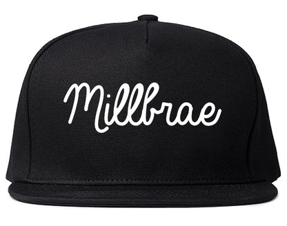 Millbrae California CA Script Mens Snapback Hat Black