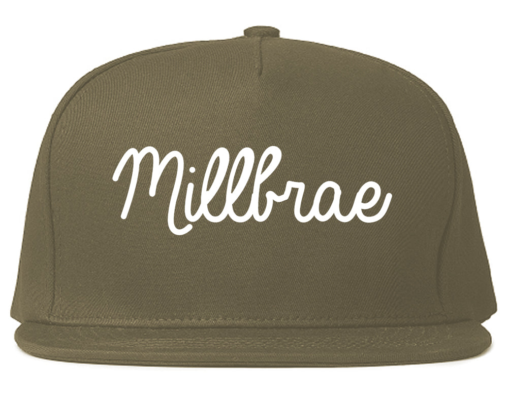 Millbrae California CA Script Mens Snapback Hat Grey
