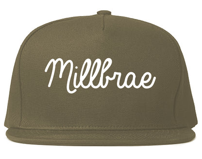 Millbrae California CA Script Mens Snapback Hat Grey