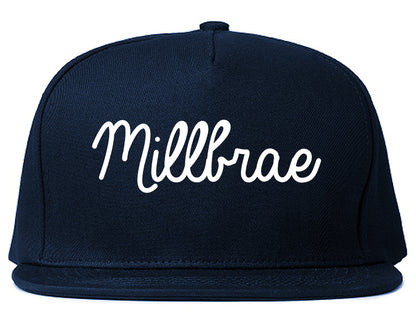 Millbrae California CA Script Mens Snapback Hat Navy Blue