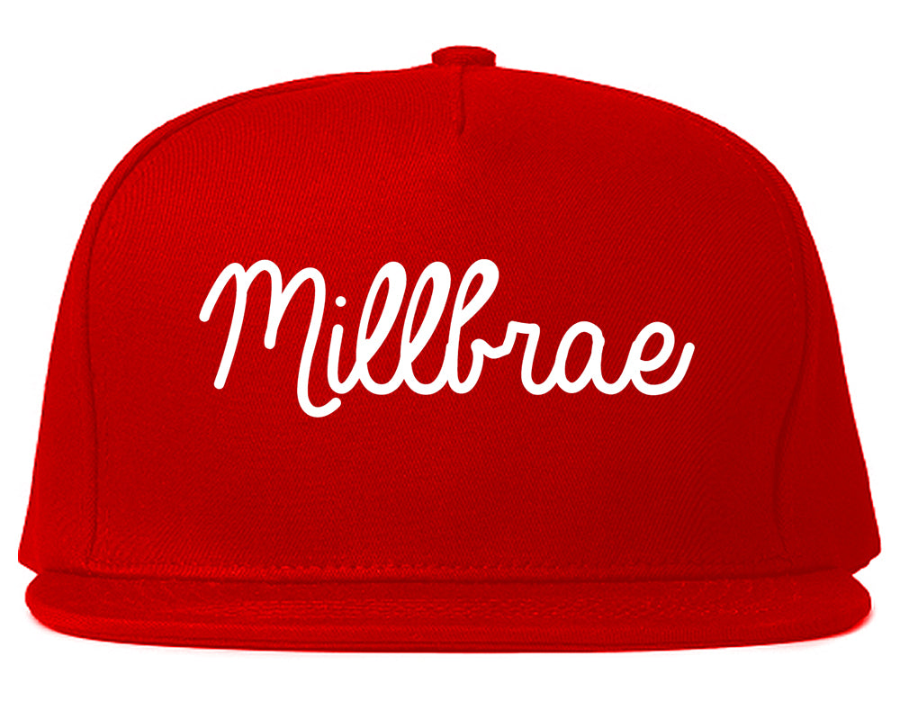 Millbrae California CA Script Mens Snapback Hat Red