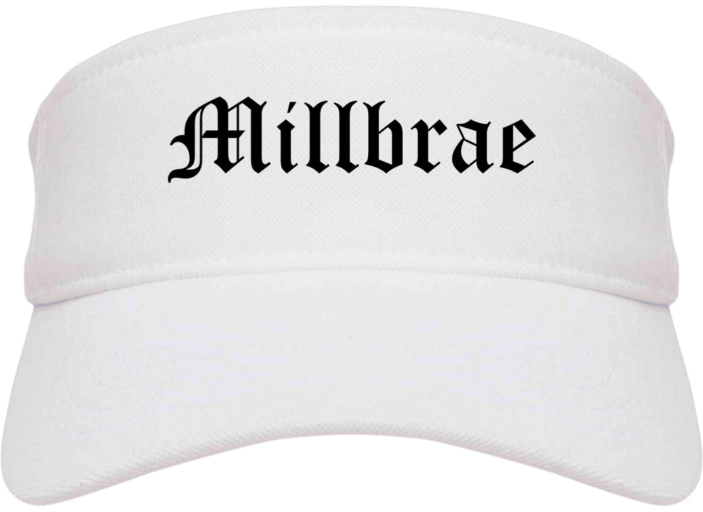 Millbrae California CA Old English Mens Visor Cap Hat White