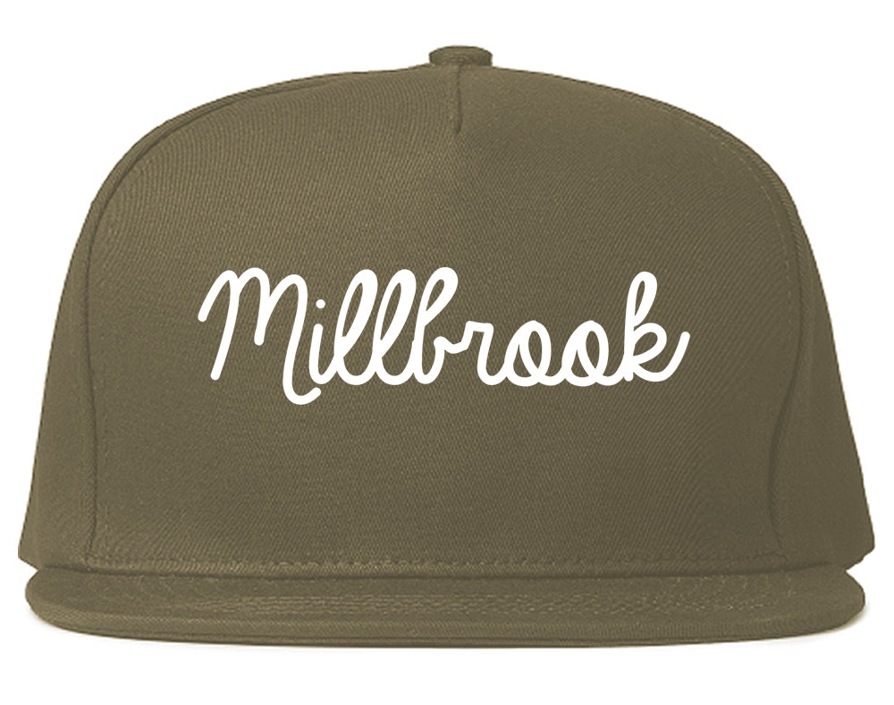 Millbrook Alabama AL Script Mens Snapback Hat Grey