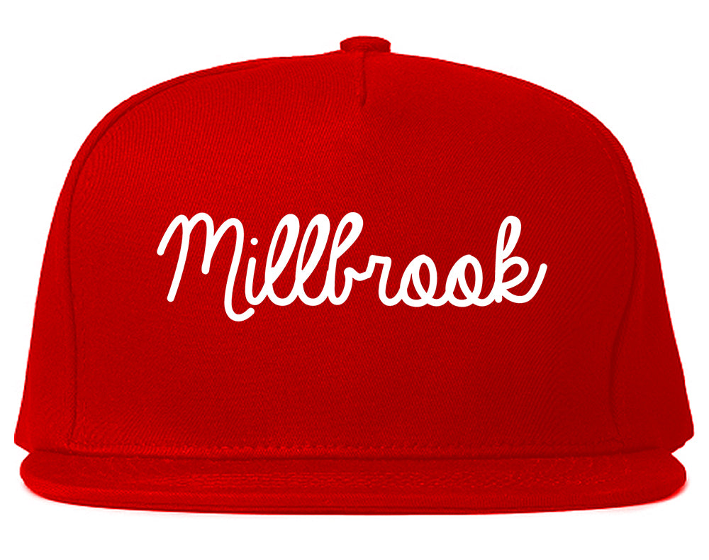 Millbrook Alabama AL Script Mens Snapback Hat Red