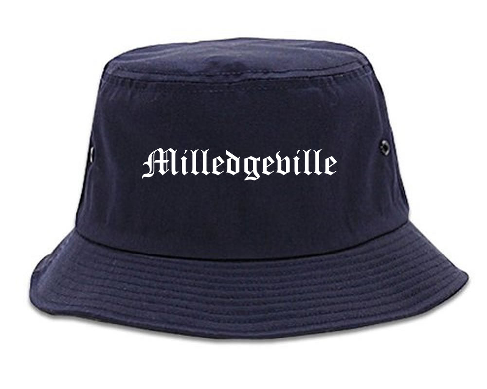 Milledgeville Georgia GA Old English Mens Bucket Hat Navy Blue