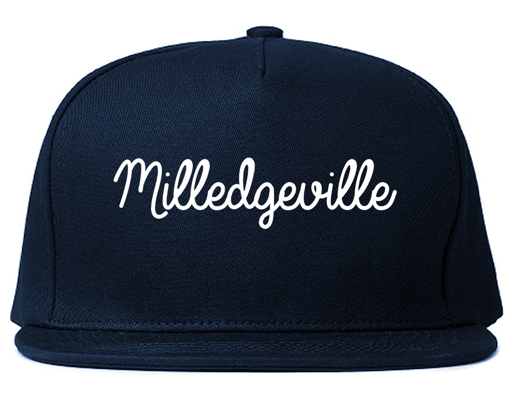 Milledgeville Georgia GA Script Mens Snapback Hat Navy Blue