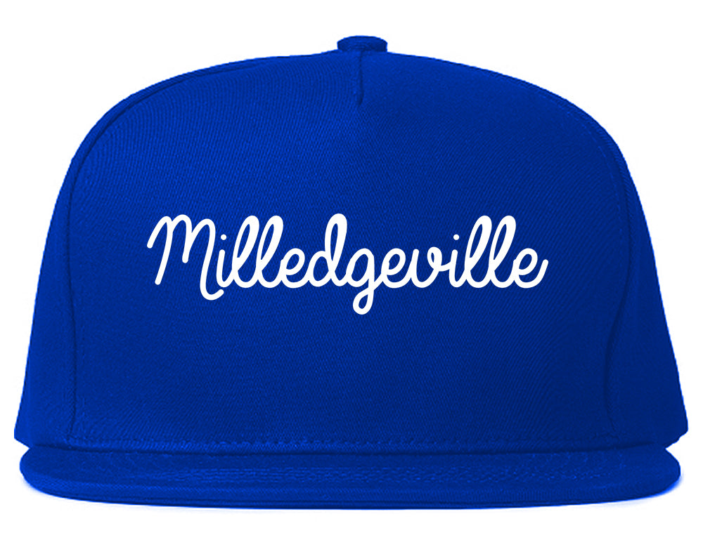 Milledgeville Georgia GA Script Mens Snapback Hat Royal Blue