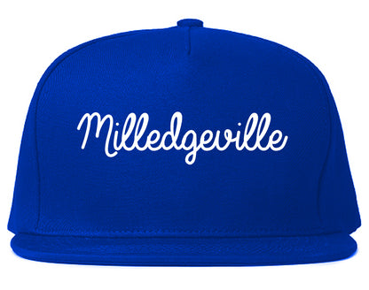 Milledgeville Georgia GA Script Mens Snapback Hat Royal Blue