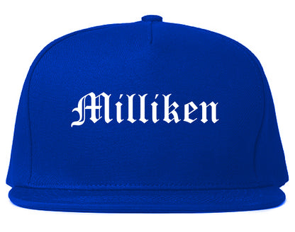 Milliken Colorado CO Old English Mens Snapback Hat Royal Blue