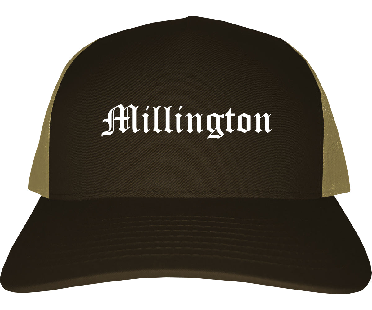 Millington Tennessee TN Old English Mens Trucker Hat Cap Brown