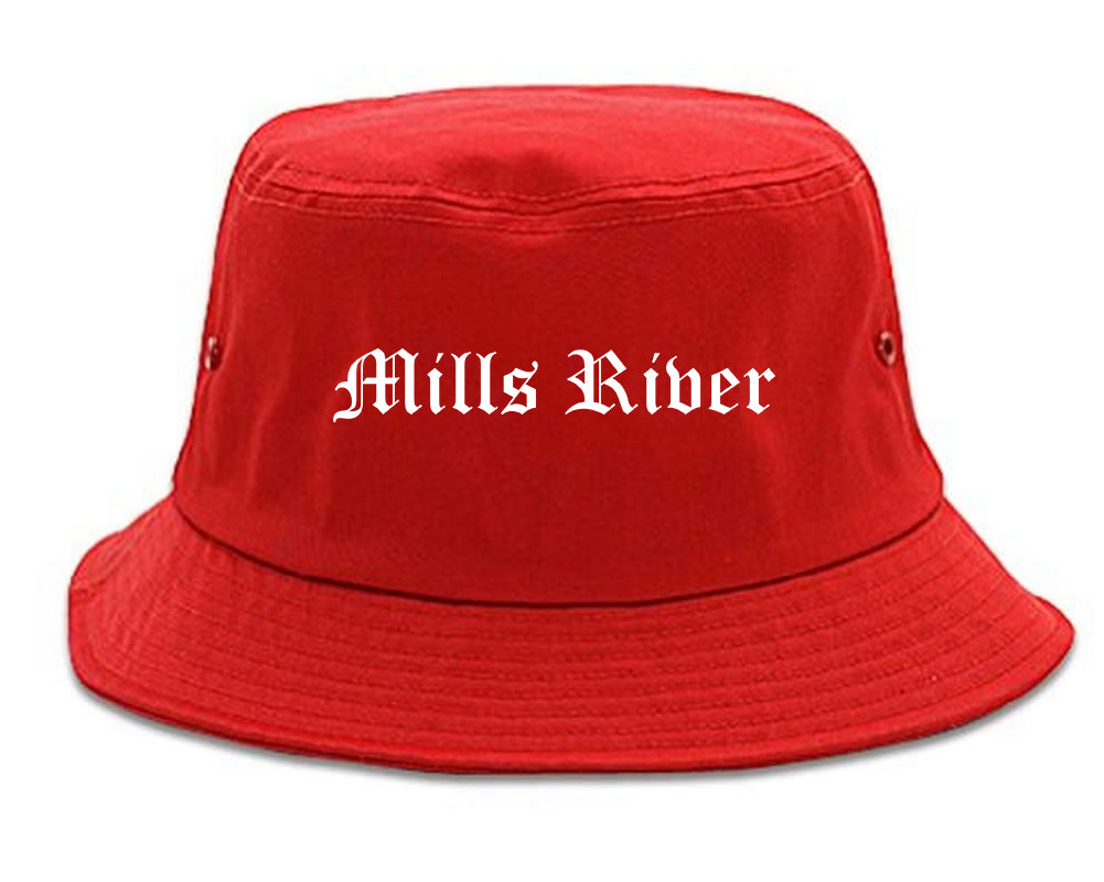 Mills River North Carolina NC Old English Mens Bucket Hat Red