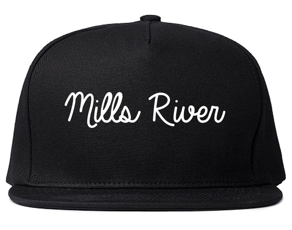 Mills River North Carolina NC Script Mens Snapback Hat Black