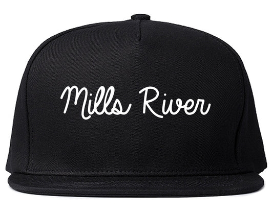 Mills River North Carolina NC Script Mens Snapback Hat Black