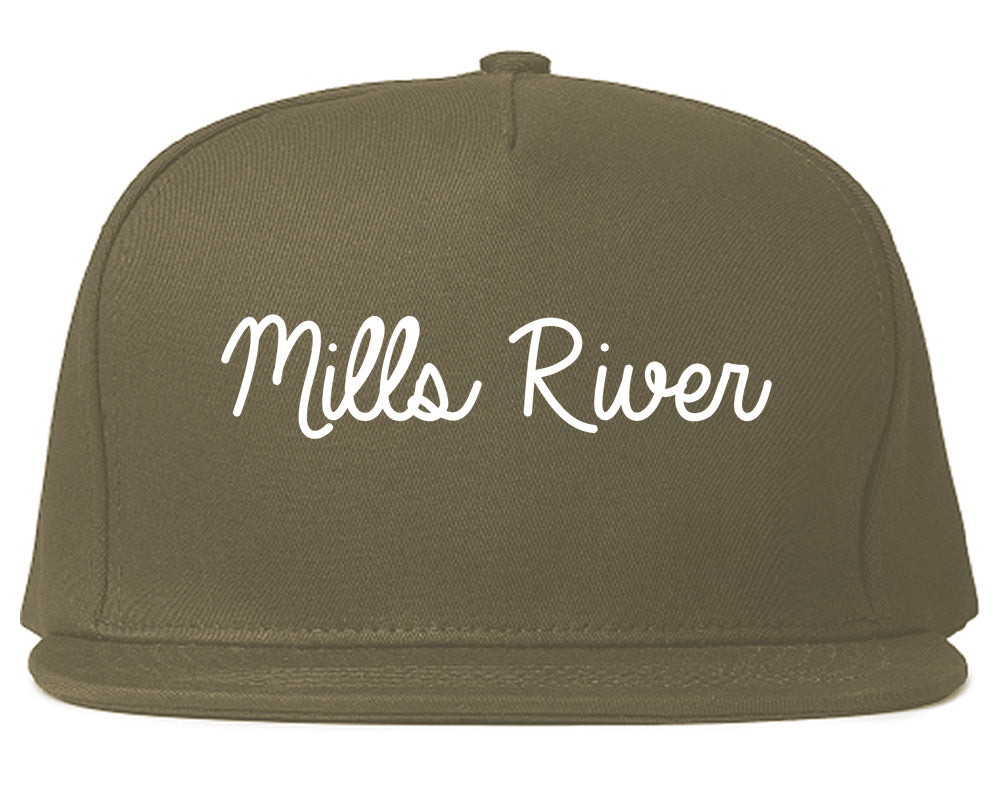Mills River North Carolina NC Script Mens Snapback Hat Grey