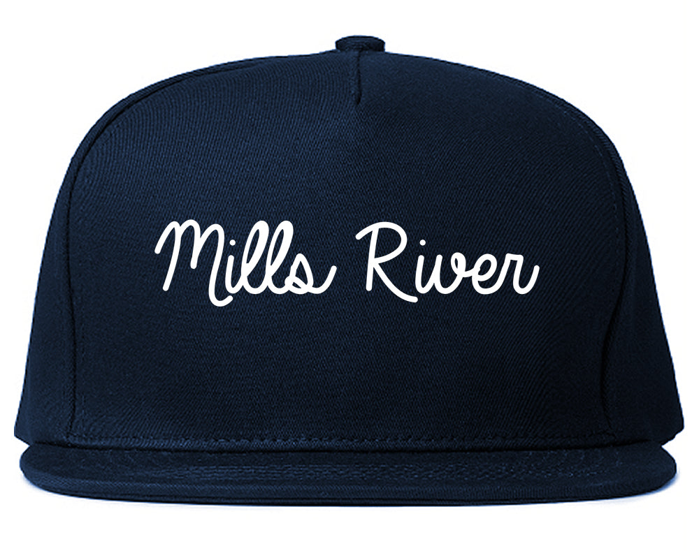 Mills River North Carolina NC Script Mens Snapback Hat Navy Blue