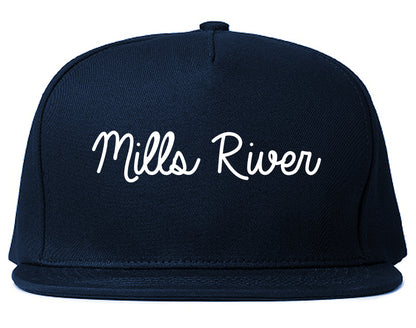 Mills River North Carolina NC Script Mens Snapback Hat Navy Blue