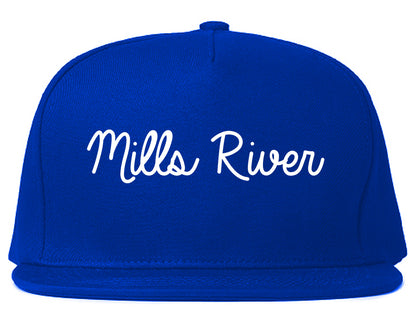 Mills River North Carolina NC Script Mens Snapback Hat Royal Blue