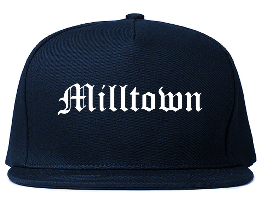 Milltown New Jersey NJ Old English Mens Snapback Hat Navy Blue
