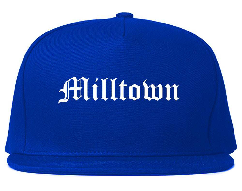 Milltown New Jersey NJ Old English Mens Snapback Hat Royal Blue
