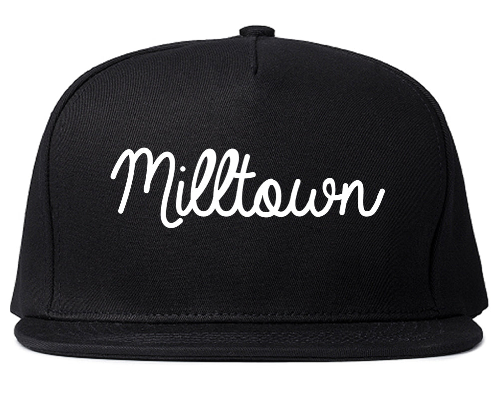 Milltown New Jersey NJ Script Mens Snapback Hat Black
