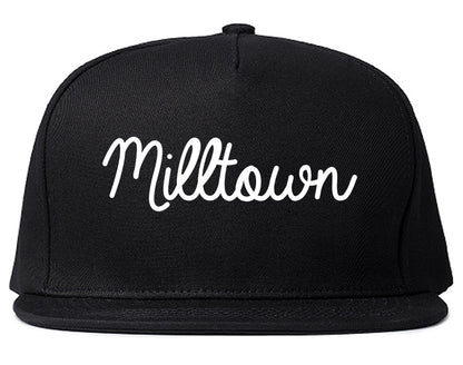 Milltown New Jersey NJ Script Mens Snapback Hat Black