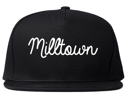 Milltown New Jersey NJ Script Mens Snapback Hat Black