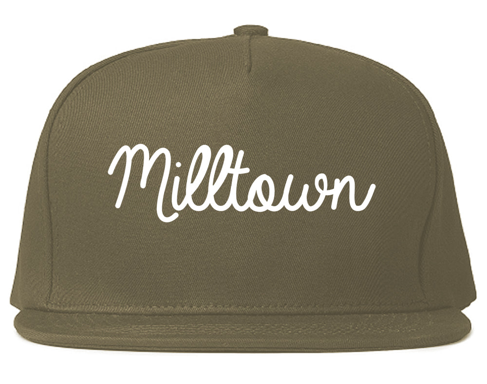 Milltown New Jersey NJ Script Mens Snapback Hat Grey