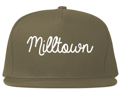 Milltown New Jersey NJ Script Mens Snapback Hat Grey